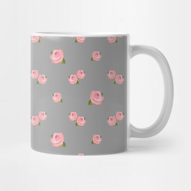 Pink Rose Illustrative Pattern on Gray by NataliePaskell